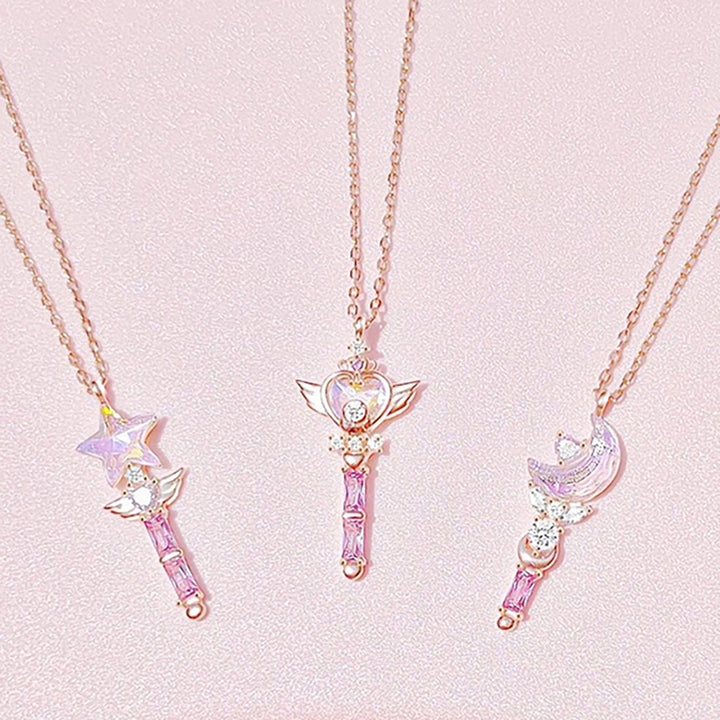 Magical Fairy Wand Pendant Silver Necklace