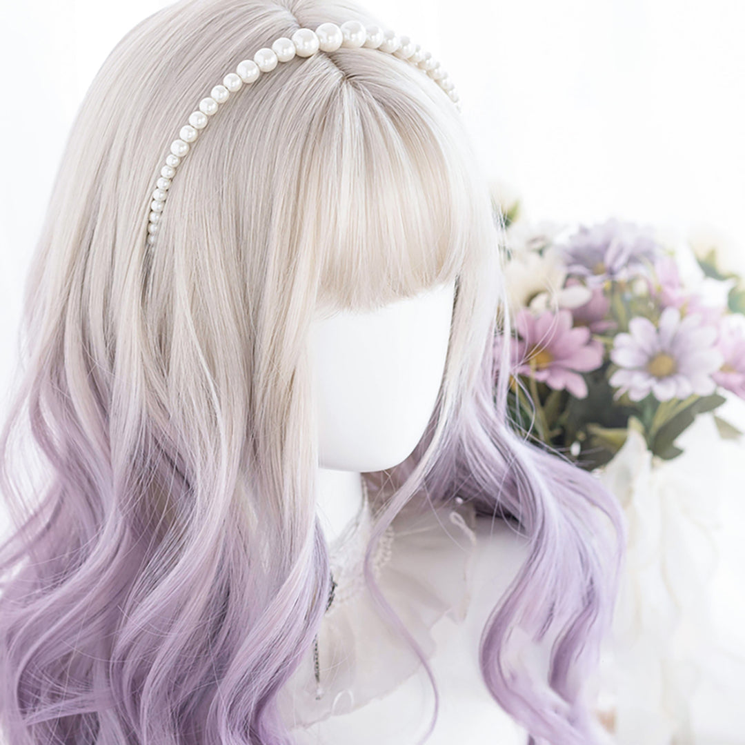 Lolita Gray Purple Long Curly Wig