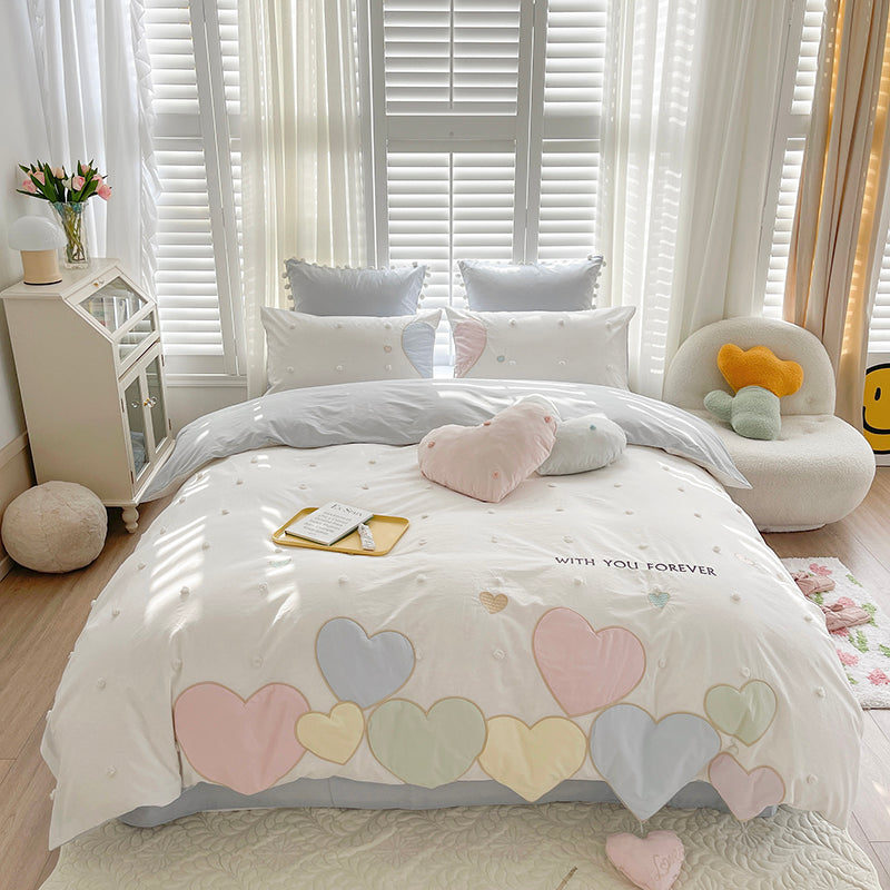 Sweet Love Heart Embroidery Bedding Set