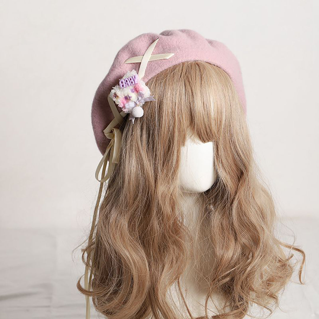 Sweet Retro Bear Ribbon Beret Hat