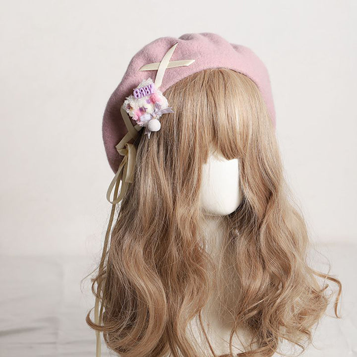 Sweet Retro Bear Ribbon Beret Hat