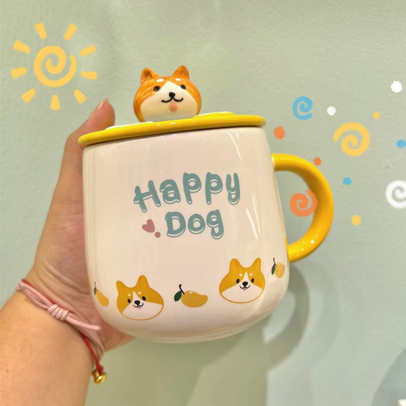 Cute Corgi Dog Ceramic Mug With Lid
