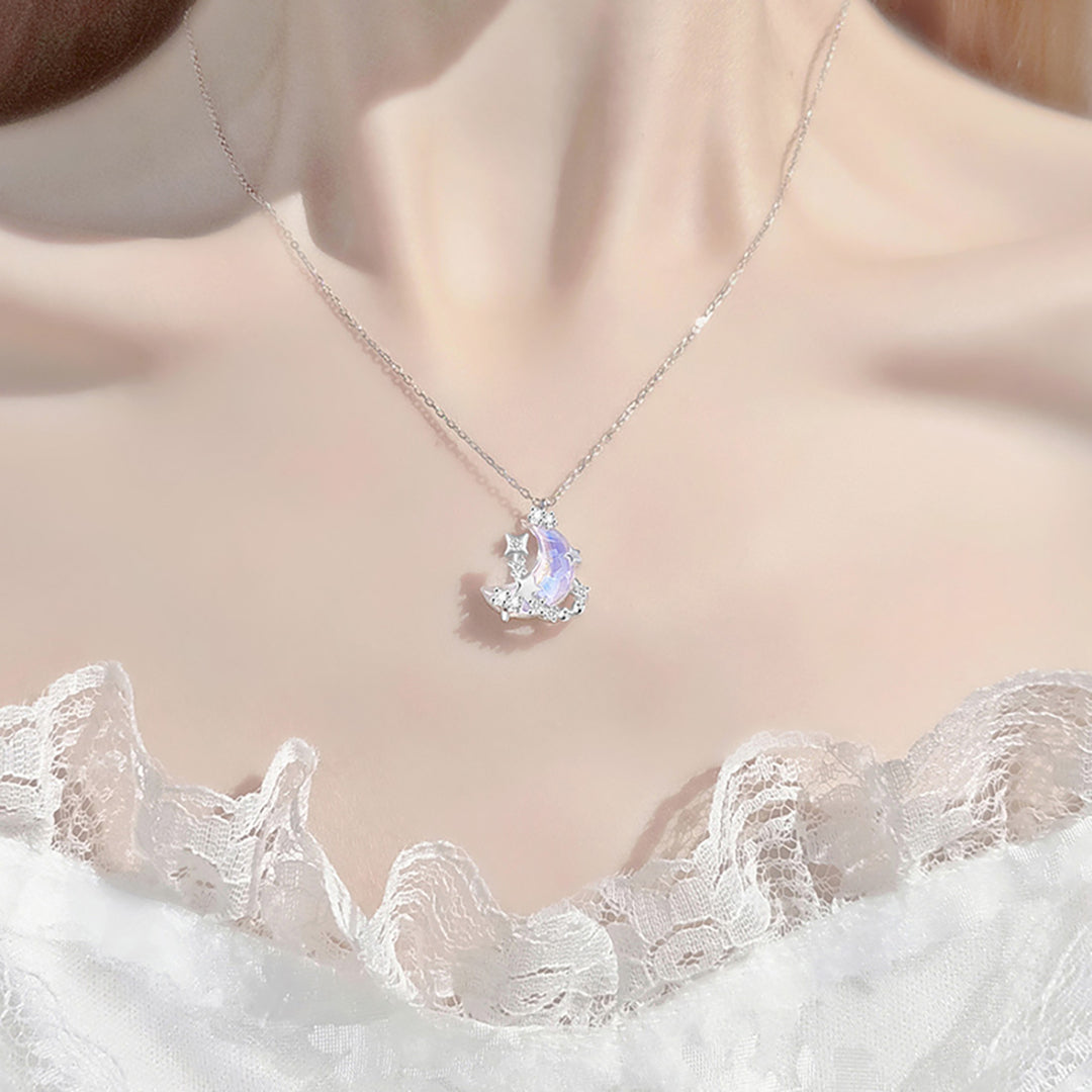 Serene Crescent Moon Pendant Silver Necklace Bracelet
