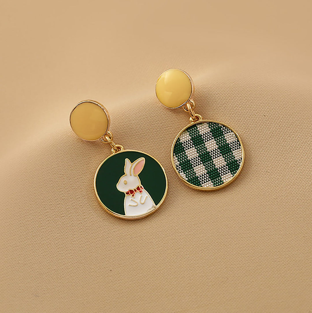 Rabbit Plaid Pattern 925 Sterling Silver Stud Earrings