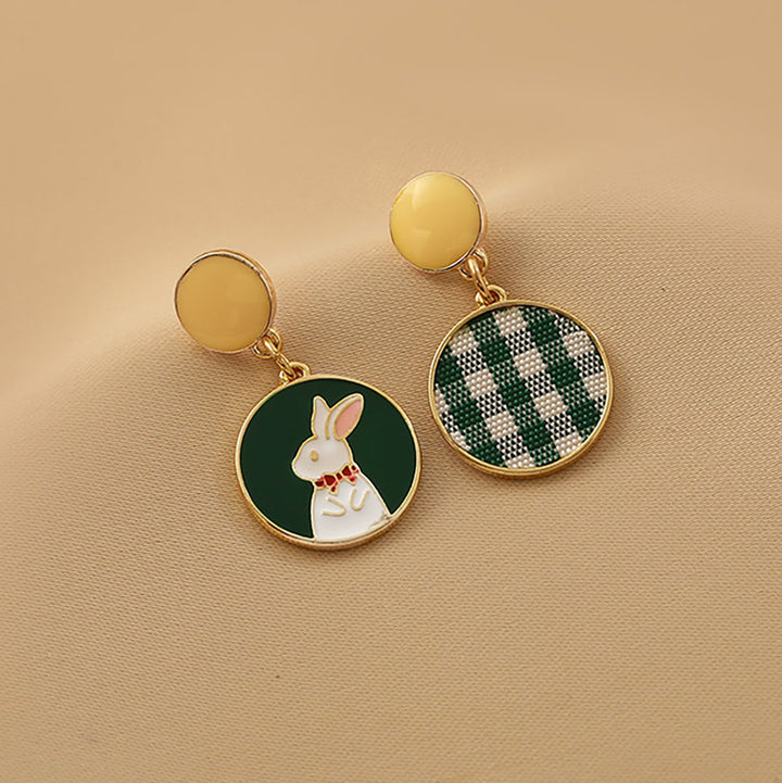 Rabbit Plaid Pattern 925 Sterling Silver Stud Earrings