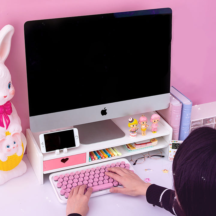 Kawaii Hearts Pink Wooden Desk Organizer