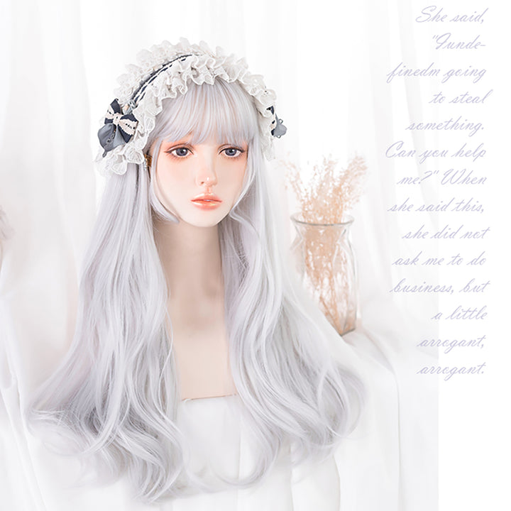 Lolita Gray White Bang Long Curly Wig
