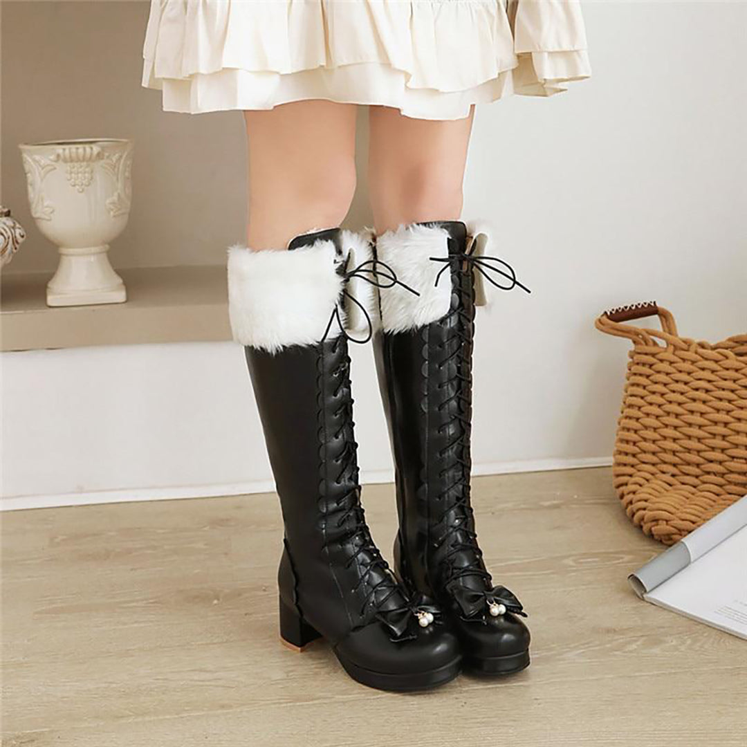 Lolita Bowknot Warm Knee High Boots