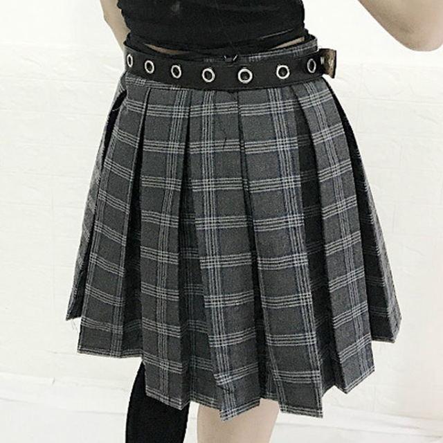 Gothic Punk Harajuku Gray Plaid Skirt Shorts Belt Top