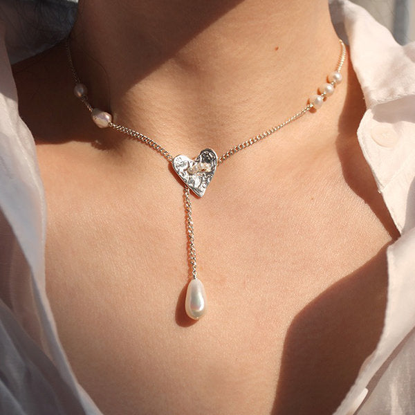 Heart Pendant Necklace - With Pearl Drop