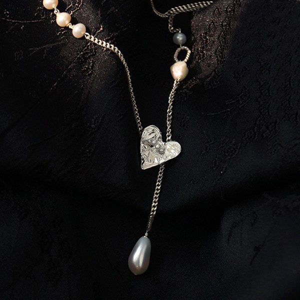Heart Pendant Necklace - With Pearl Drop