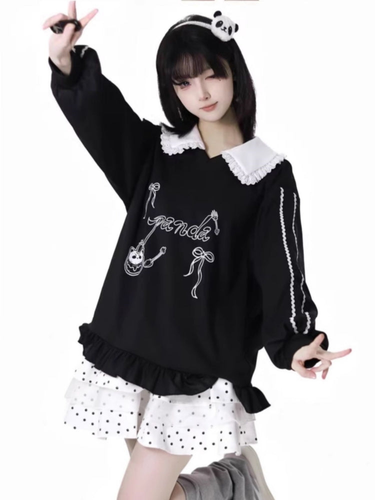 Cute Panda Collar Top/Polka Dot Pants/Skirt