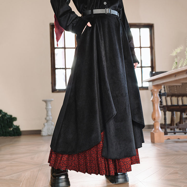 Chinese-style Black and Red Autumn/Winter Skirt