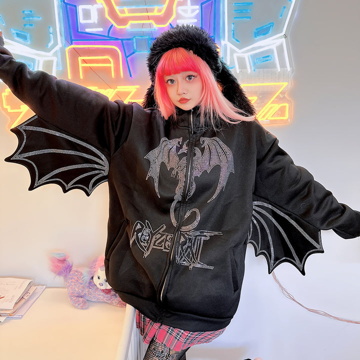 Bat Letter Zipper Hoodie