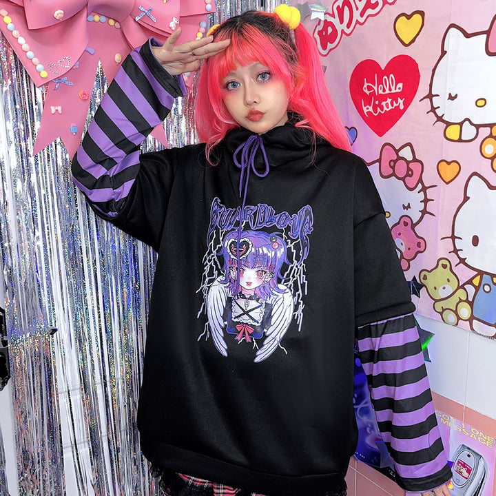 Cartoon Anime Letter Print Hoodie