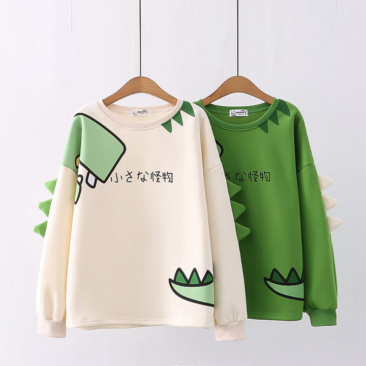 Dinosaur Japanese Print Plush Sweatshirt