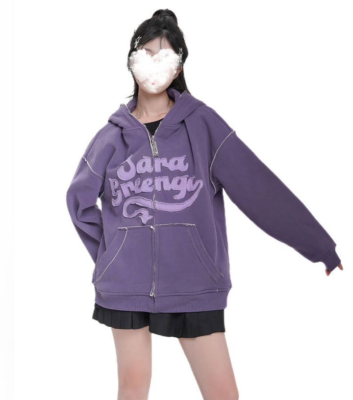 Little Devil Letter Embroidery Sweatshirt with Pockets