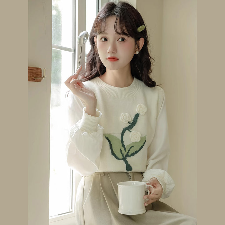 Lily of the valley Embroidered Autumn Winter Sweater