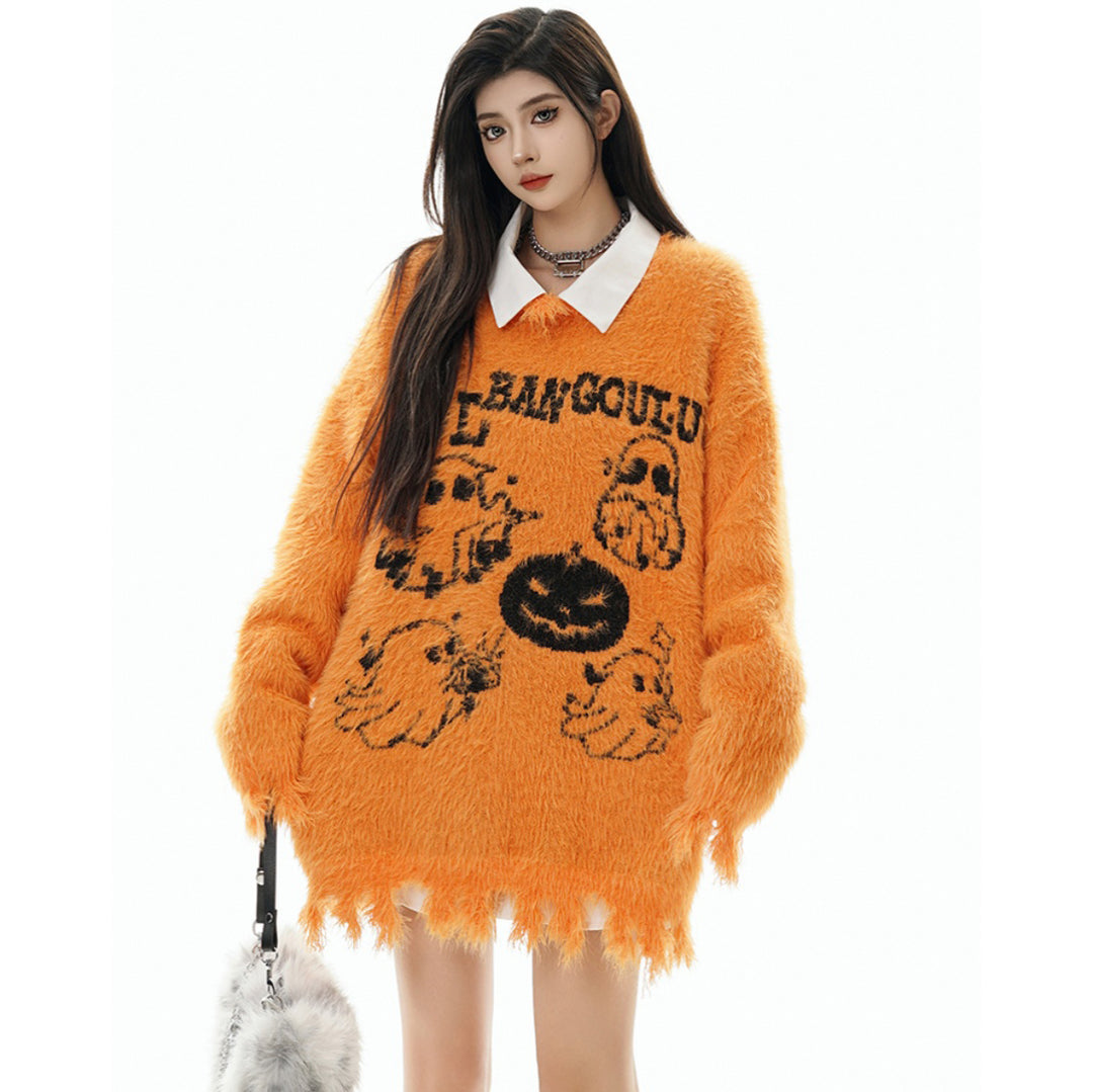 Ghost Pumpkin Pattern Loose Fit Sweater