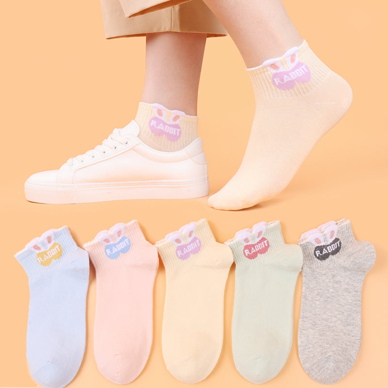 Cute Bunny Spring/Summer Short Tube Cotton Socks 5 Pairs/Set