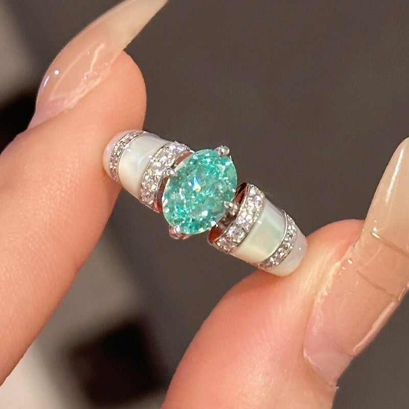 Luxurious Sparkle Mint Green Silver Ring