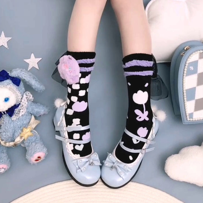 Cartoon Flowers Cotton Socks