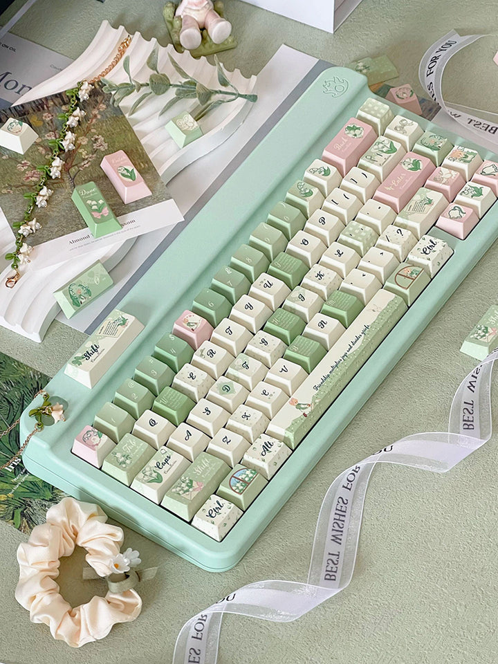 Lily of the Valley Keycaps Set – 131 Keys, OEM Profile, Compatible with Mechanical Keyboards