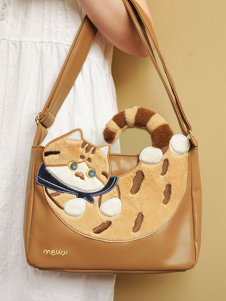 Cute Japanese-Style Brown Calico Cat Shoulder Bag