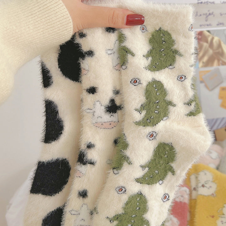 Cute Cartoon Coral Fleece Thickened Winter Socks 2 Pairs/set