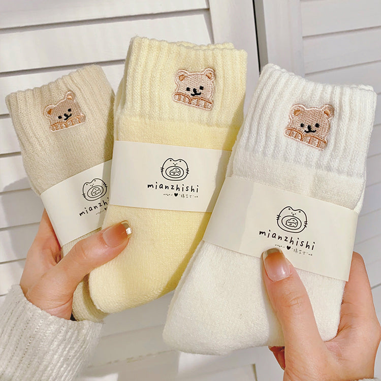 Adorable Embroidered Little Bear Winter Socks  2 Pairs/set