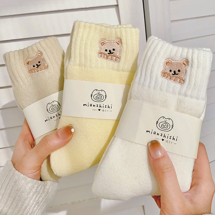 Adorable Embroidered Little Bear Winter Socks  2 Pairs/set
