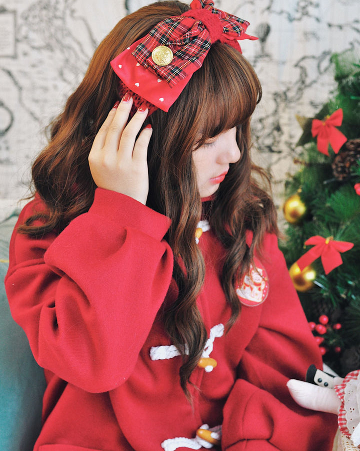 Christmas Bow Wool Knitted Red Headband
