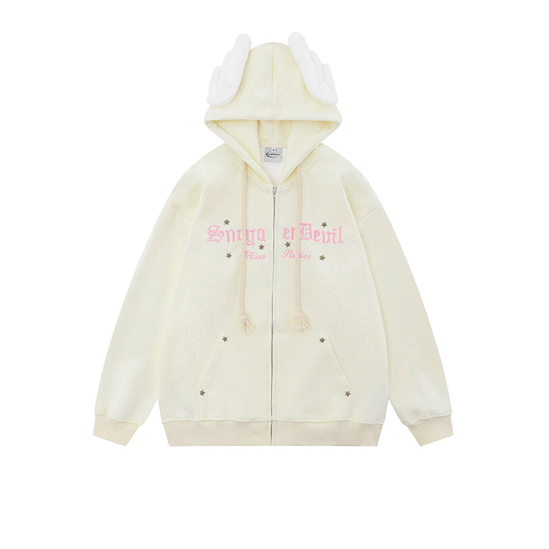 Japanese sweet style angel wing embellished hooded sweatshirt