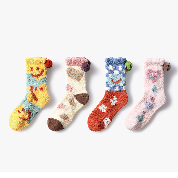 Cute Emoji Coral Fleece Thick Winter Socks