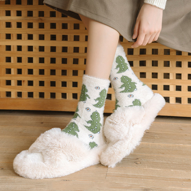 Cute Cartoon Coral Fleece Thickened Winter Socks 2 Pairs/set