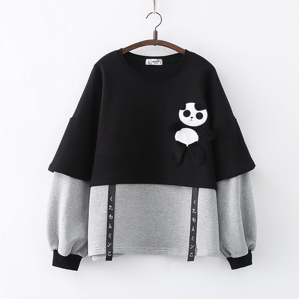 Xartoon Panda Embroidery Plush Hoodie