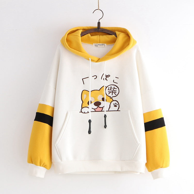 Japanese Shiba Inu Embroidery Warm Hoodie
