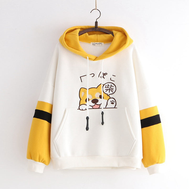 Japanese Shiba Inu Embroidery Warm Hoodie