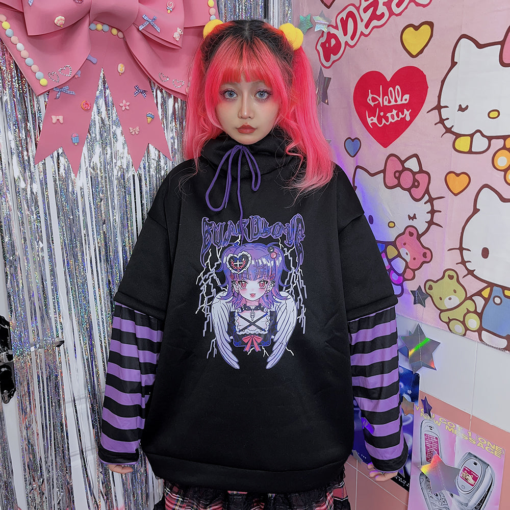 Cartoon Anime Letter Print Hoodie