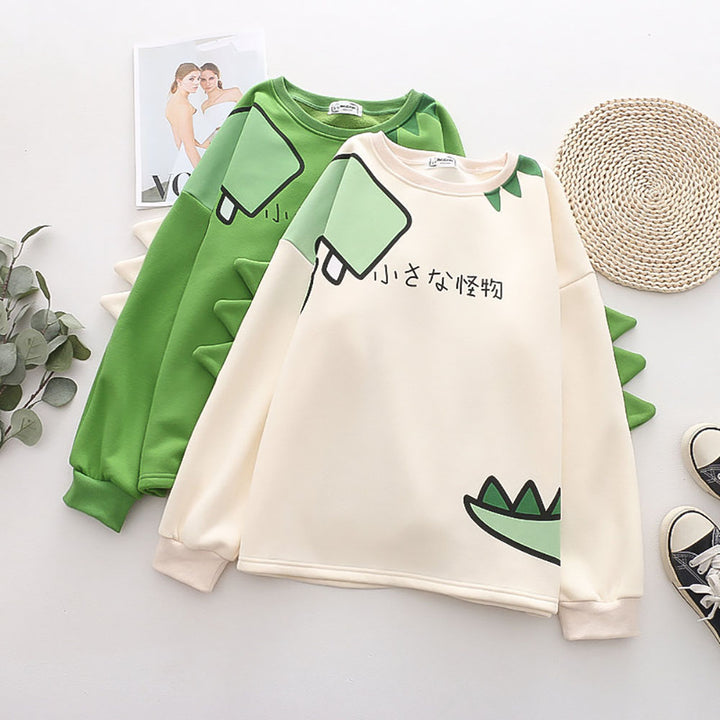 Dinosaur Japanese Print Plush Sweatshirt