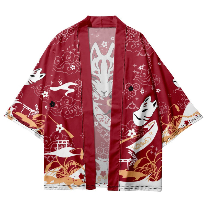 Vintage Fox Mask Print Kimono Outerwear