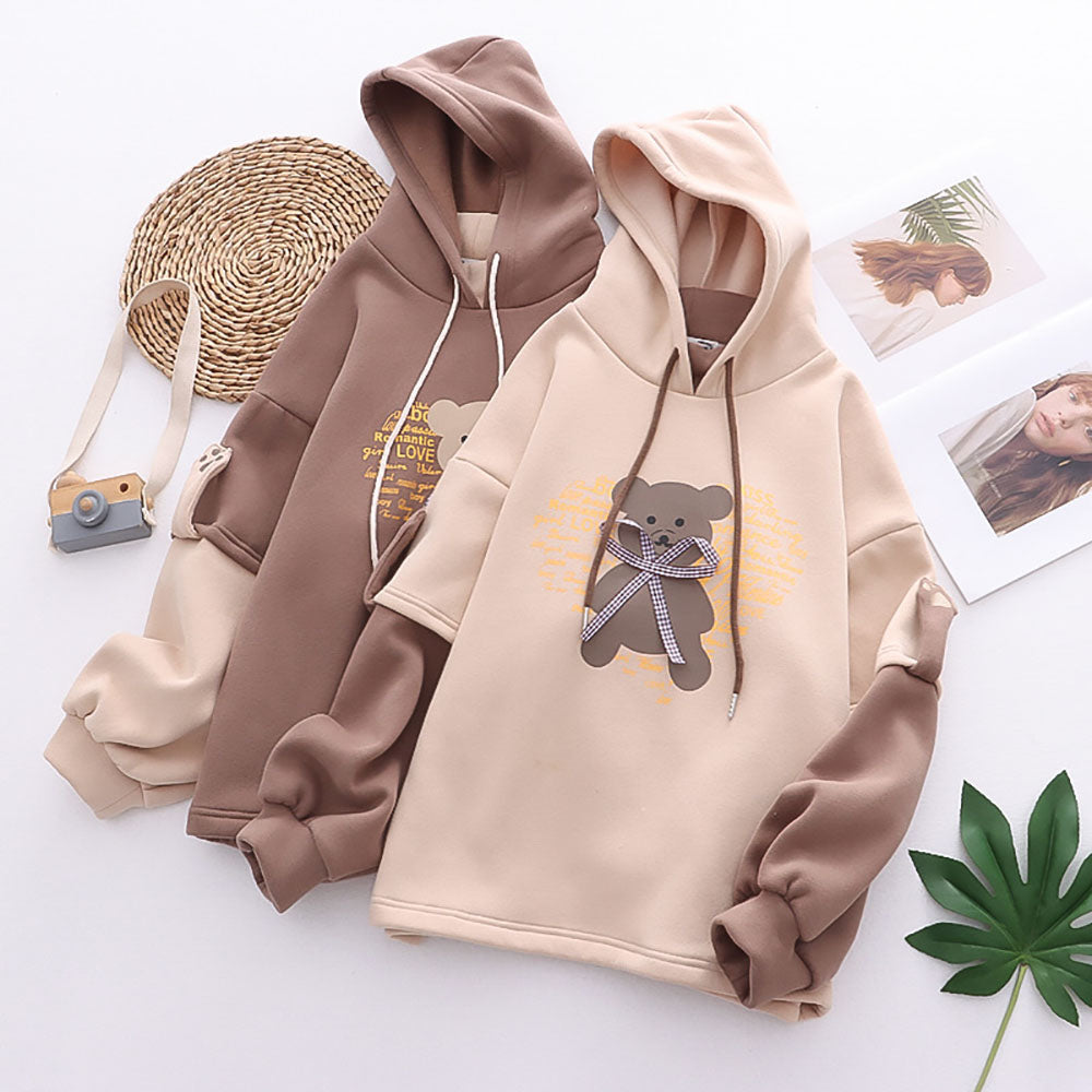Cartoon Bear Letter Print Hoodie