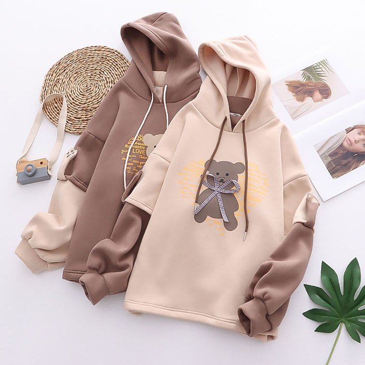 Cartoon Bear Letter Print Hoodie
