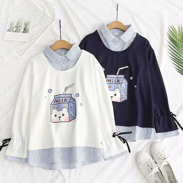 Milk Box Print Warm Sweatshirt