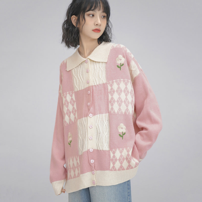 Floral Button Up Sweater Cardigan Knitwear