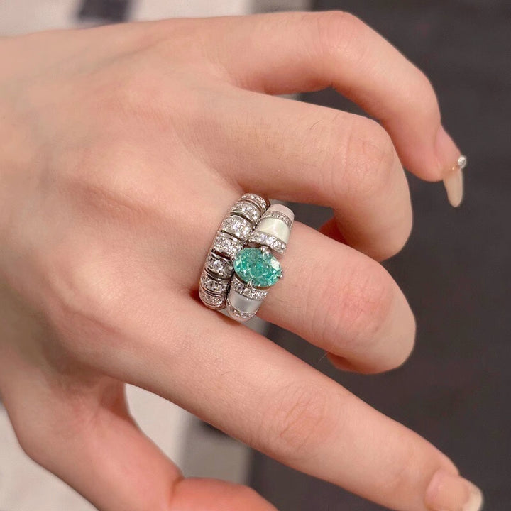 Luxurious Sparkle Mint Green Silver Ring