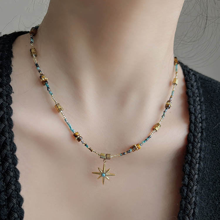Luxury Meilad natural stone beaded octagram necklace