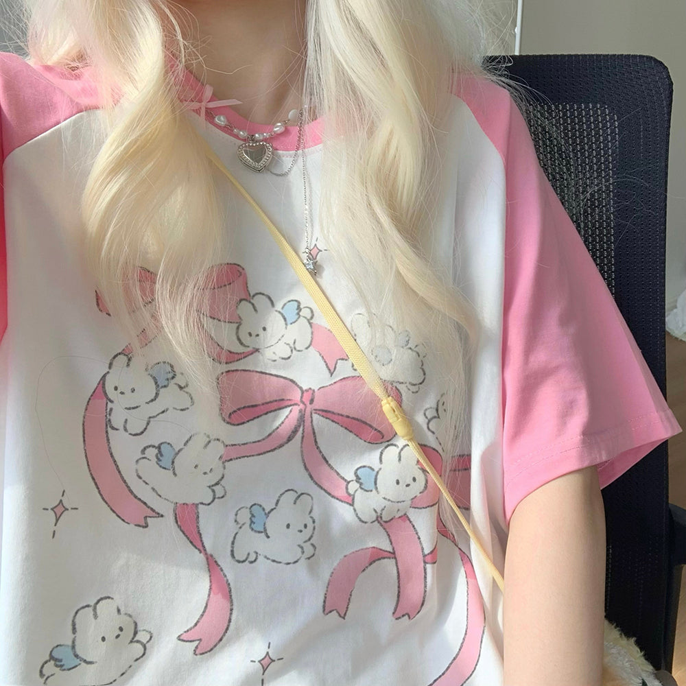 Cute Bunny Bow Loose T-Shirt