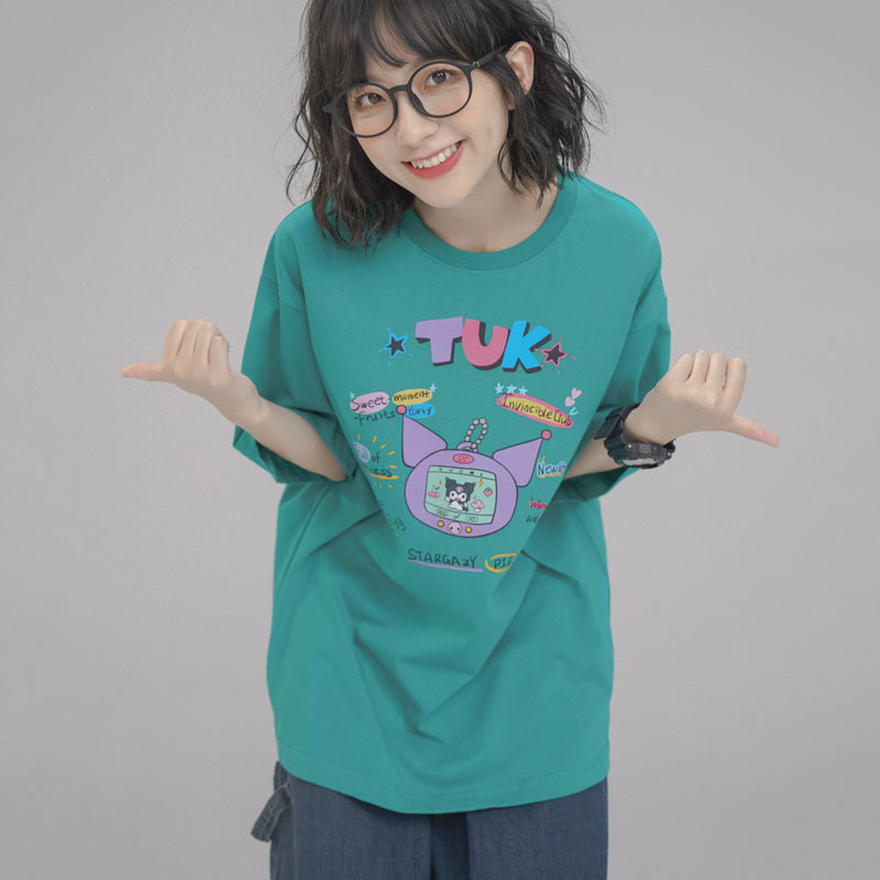 Japanese-style Summer Cartoon Printed Short-sleeved Round-neck T-shirt