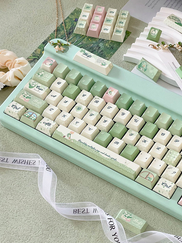 Lily of the Valley Keycaps Set – 131 Keys, OEM Profile, Compatible with Mechanical Keyboards